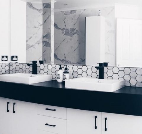 black and white bathroom renovation