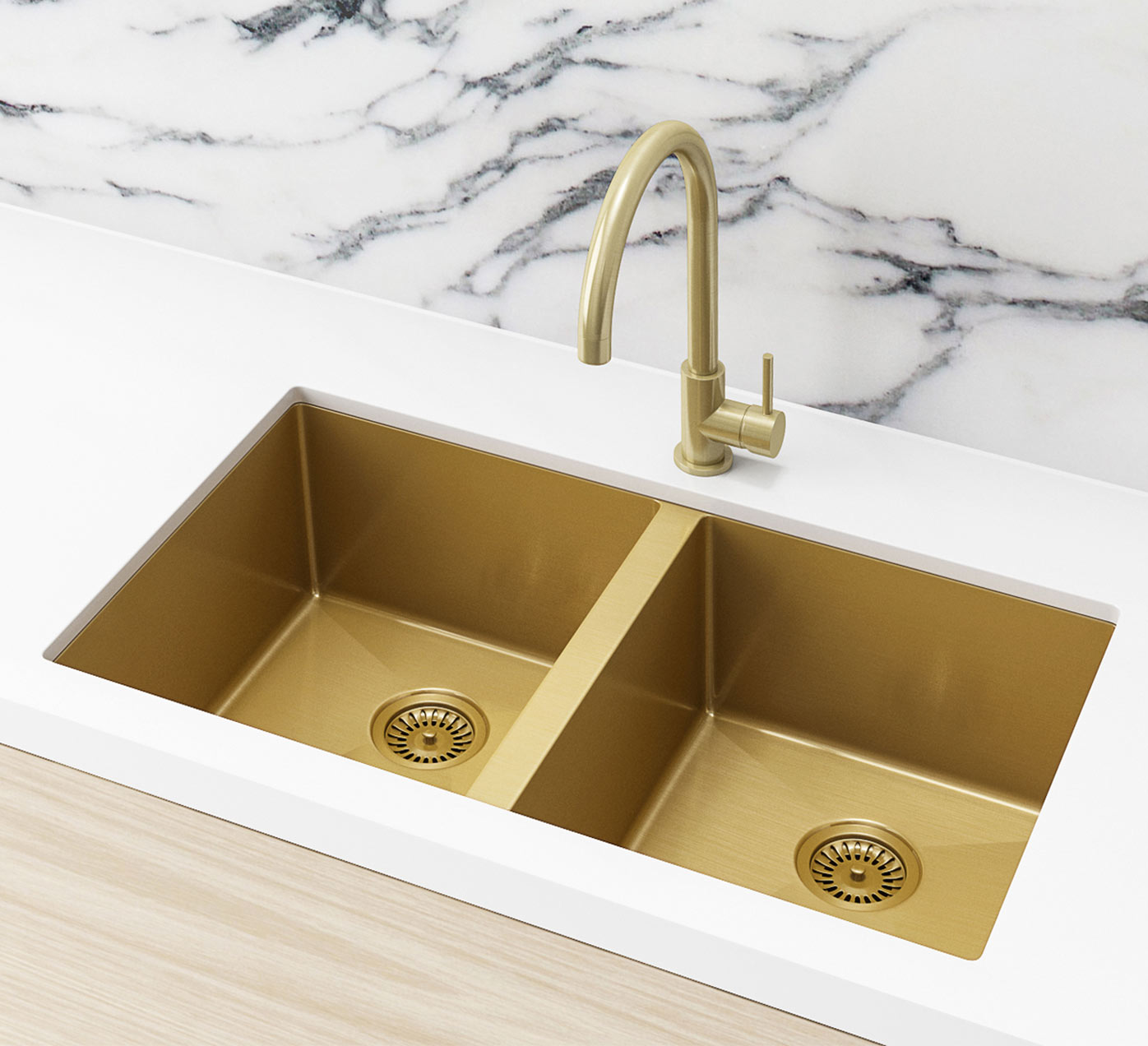 Double Bowl PVD Kitchen Sink in Brushed Bronze Gold 760x440x200mm
