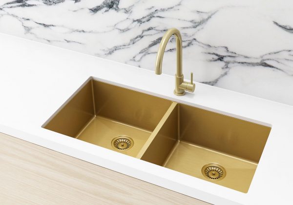 Stainless Steel Double Bowl Brushed Gold Kitchen Sink