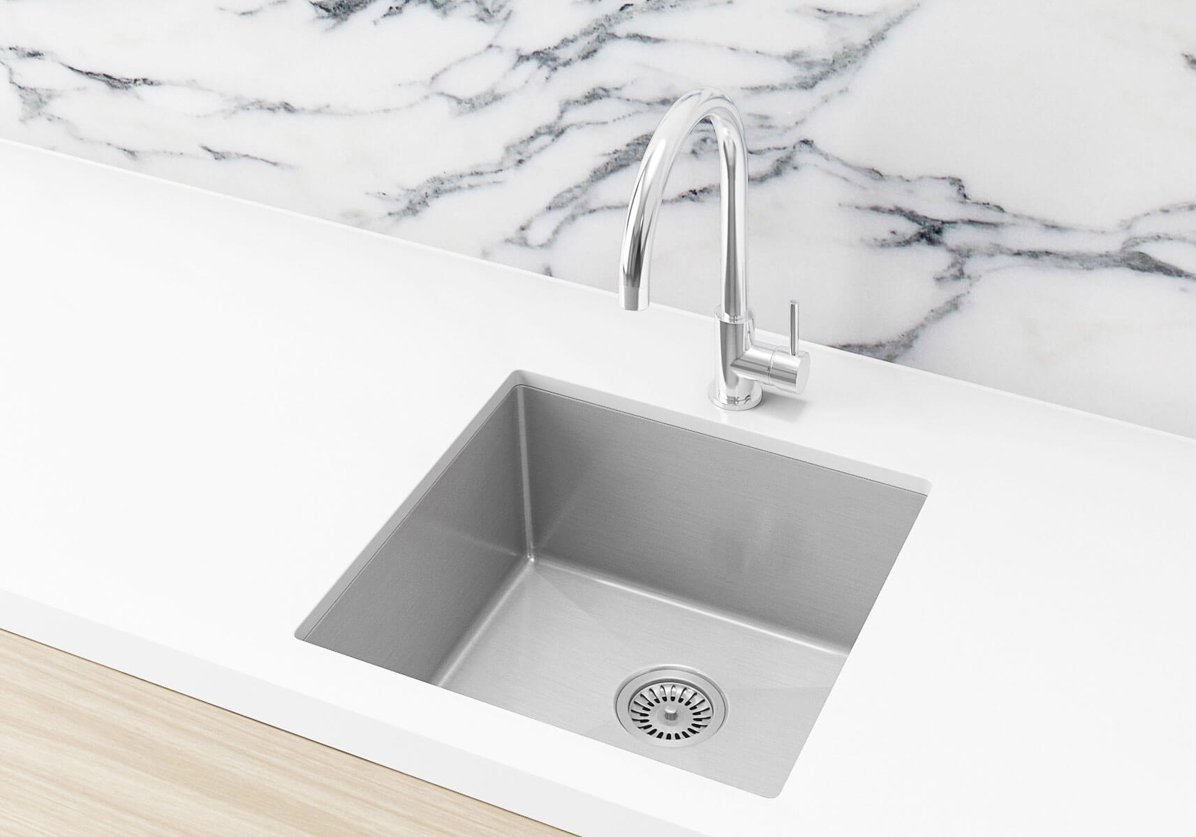 Single Bowl Pvd Kitchen Sink In Brushed Nickel 450x450x200mm